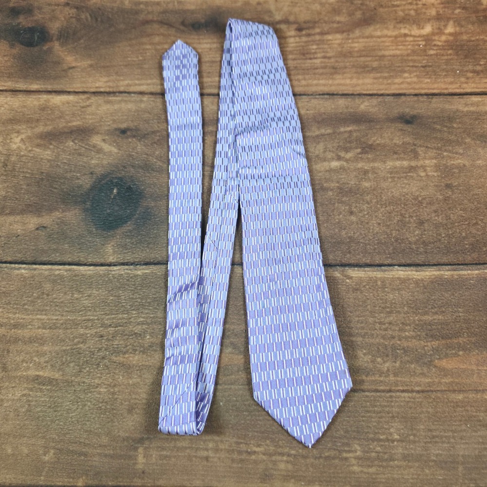 Faconnable Silk Necktie Mens OS Lavender Good Geometric Striped Made in France